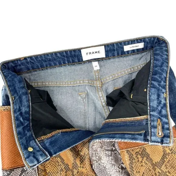 NEW Frame‎ Le Mini Patchwork leather Bootcut Jeans Size 26 boho western cowboy